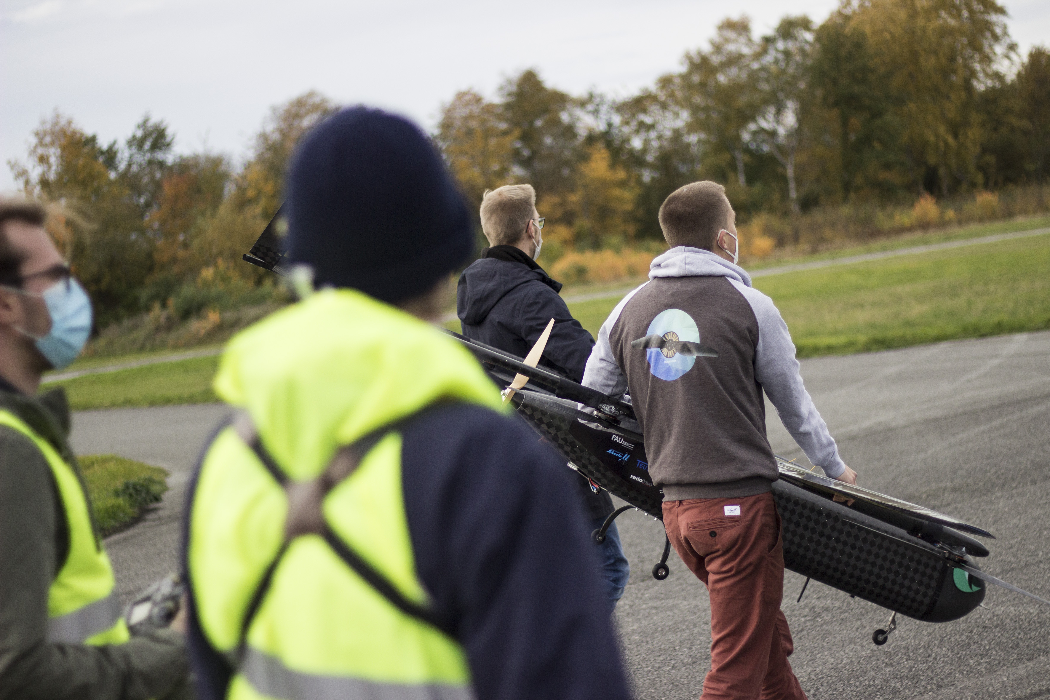 The electric VTOL Copter "Night Fury" of Team EcoCar on the way to the starting position at the NFC 2020 in Hamburg