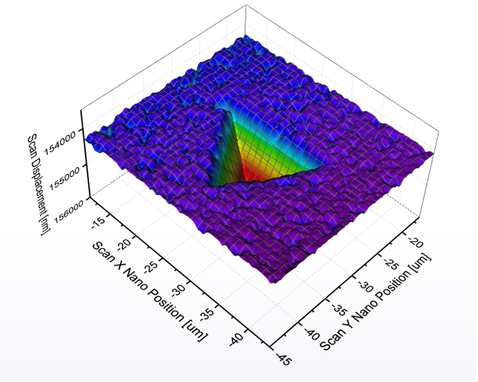 Berkovich nanoindent on a silver-sintered bond line obtained by nanomechanical microscopy